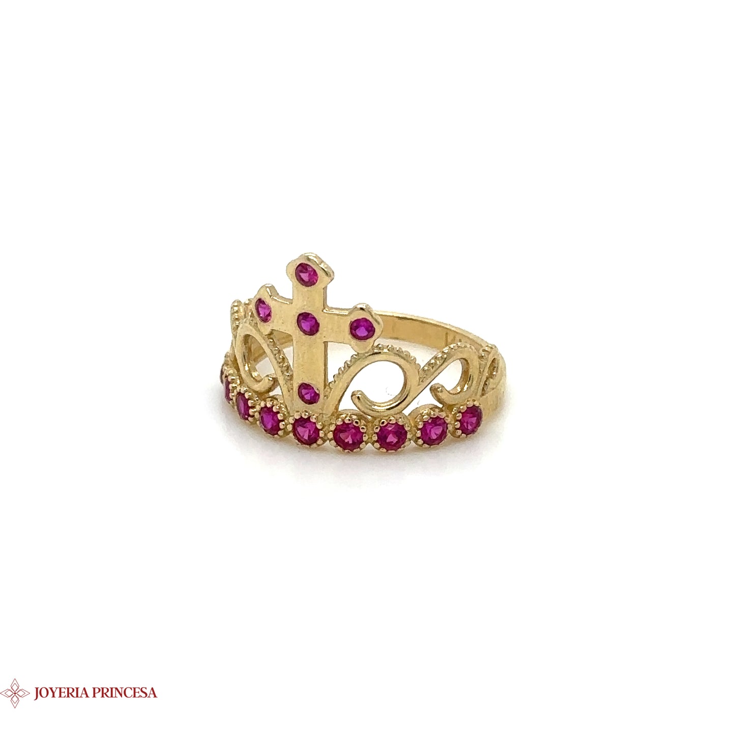 Anillo Tiara de 14 quilates adornado con exuberantes rubíes