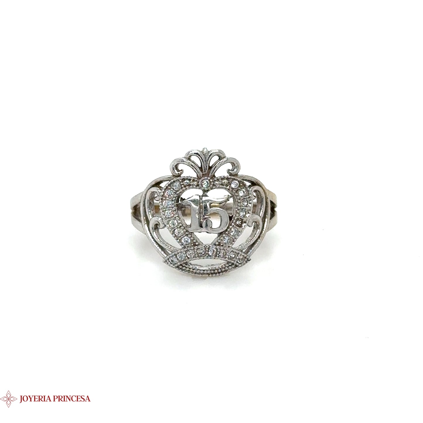 Anillo de oro blanco de 14 quilates Radiance Quinceañera Crest Ring