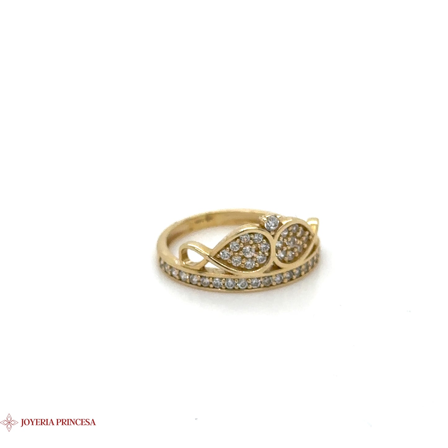 Anillo Elegancia Hoja de Oro 14K con incrustaciones de cristal