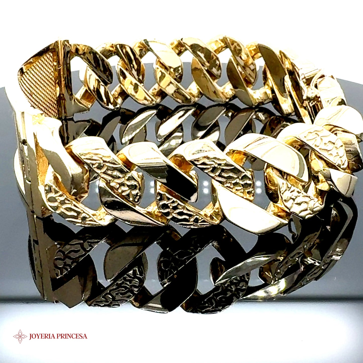 Pulsera de eslabones de pepita cubana de 14 quilates