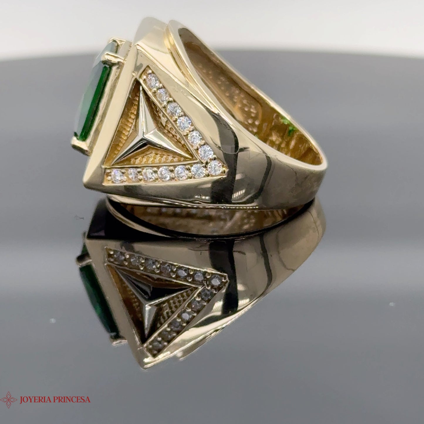 Anillo de esmeralda de oro de 14 quilates para hombre