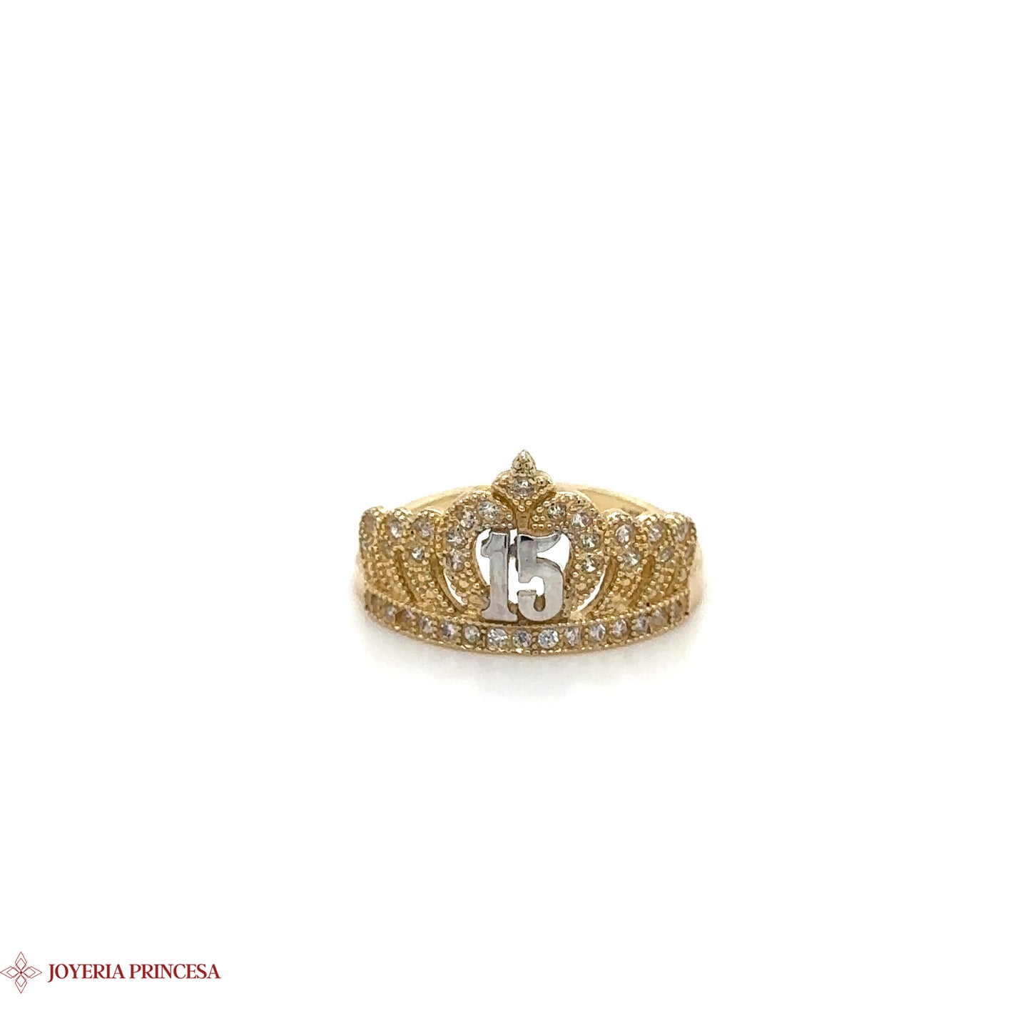 14K Elegante Anillo Corona Quinceañera