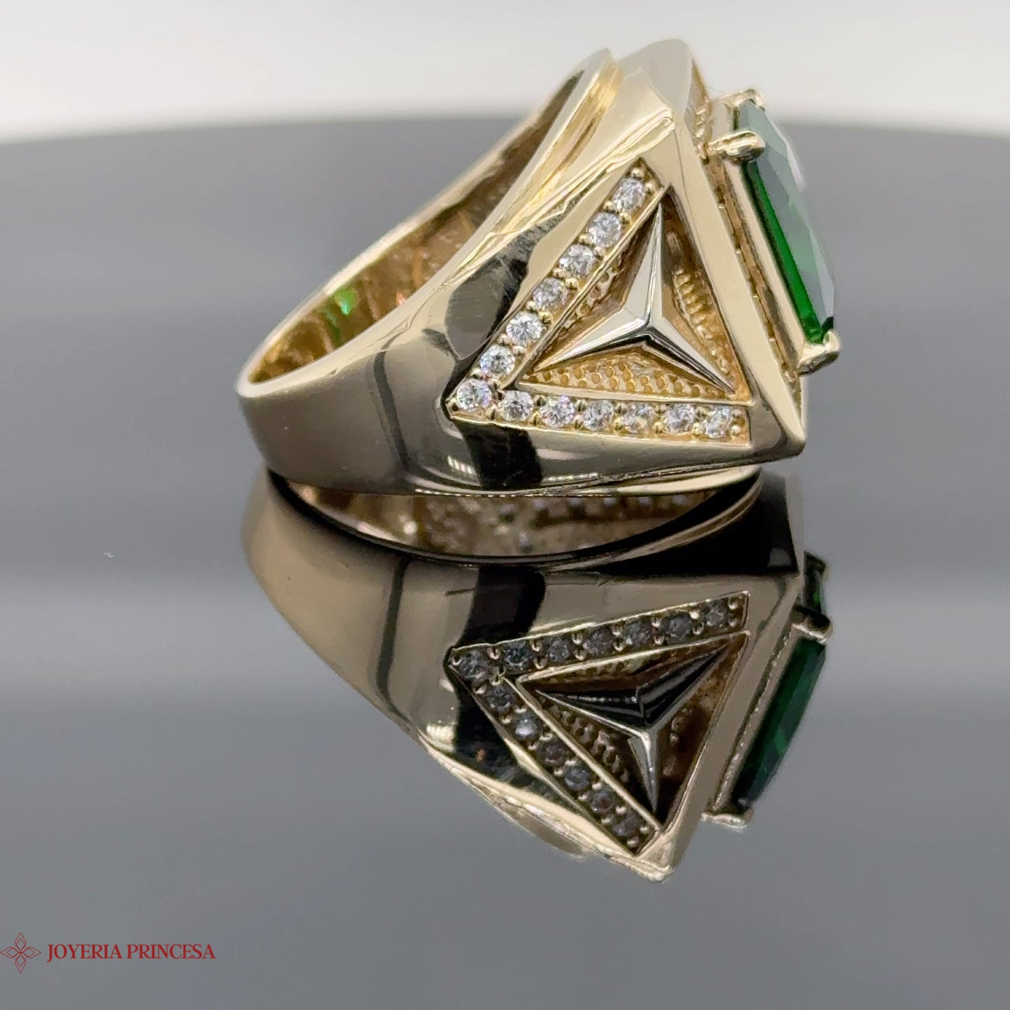 Anillo de esmeralda de oro de 14 quilates para hombre