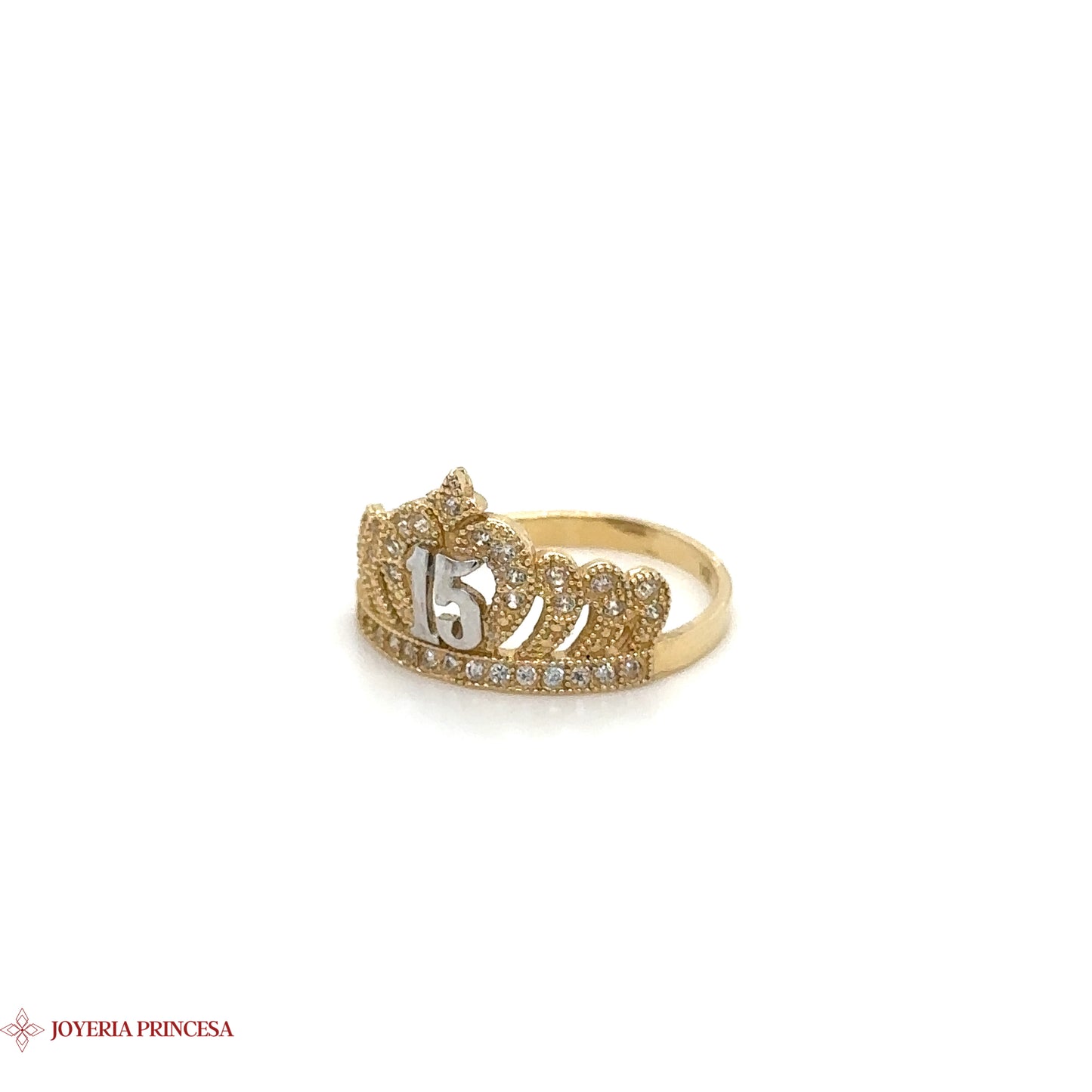 14K Elegante Anillo Corona Quinceañera