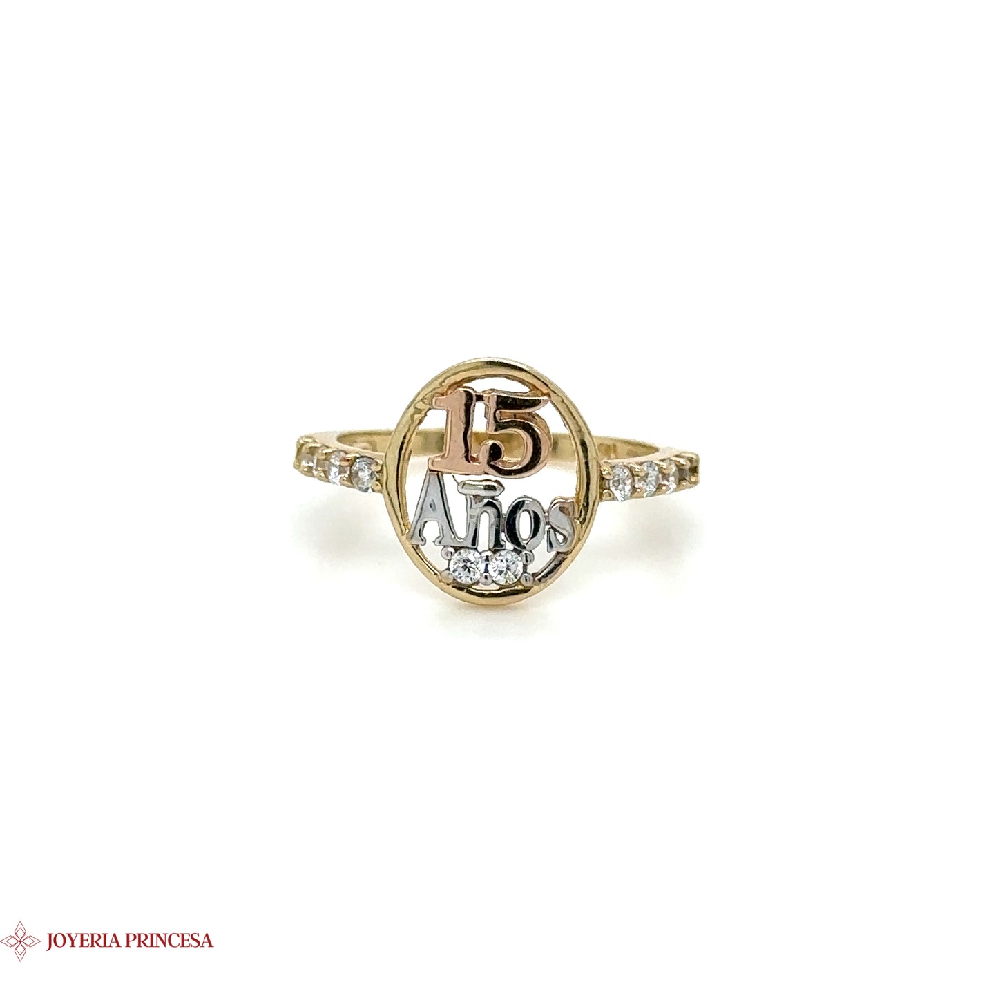 14K Elegante Anillo Conmemorativo de Quinceañera
