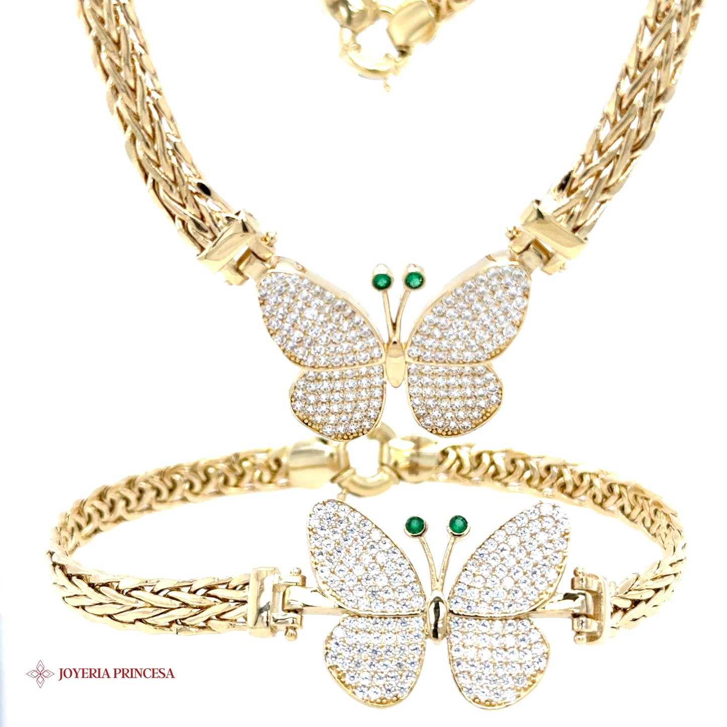 Conjunto de collar y pulsera Mariposa 14K