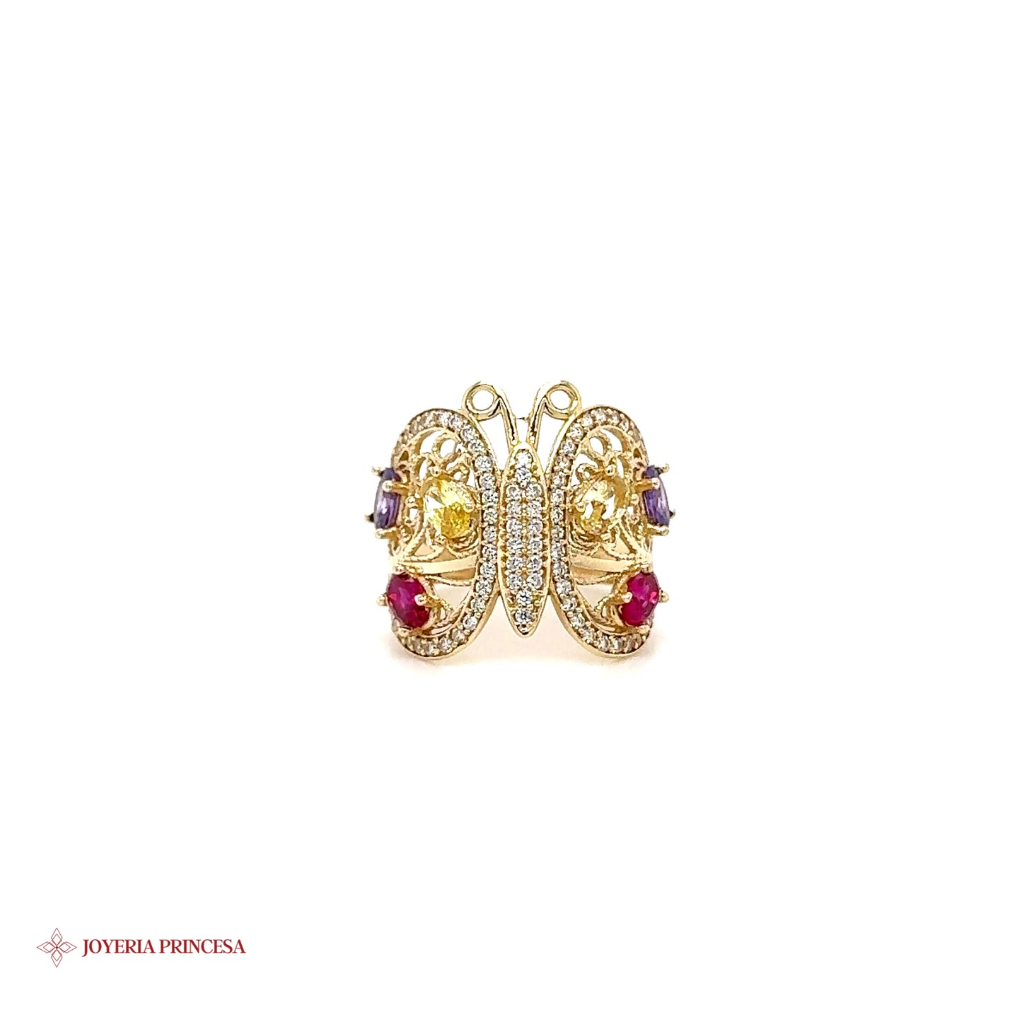 Anillo Mariposa 14K con Piedras Preciosas