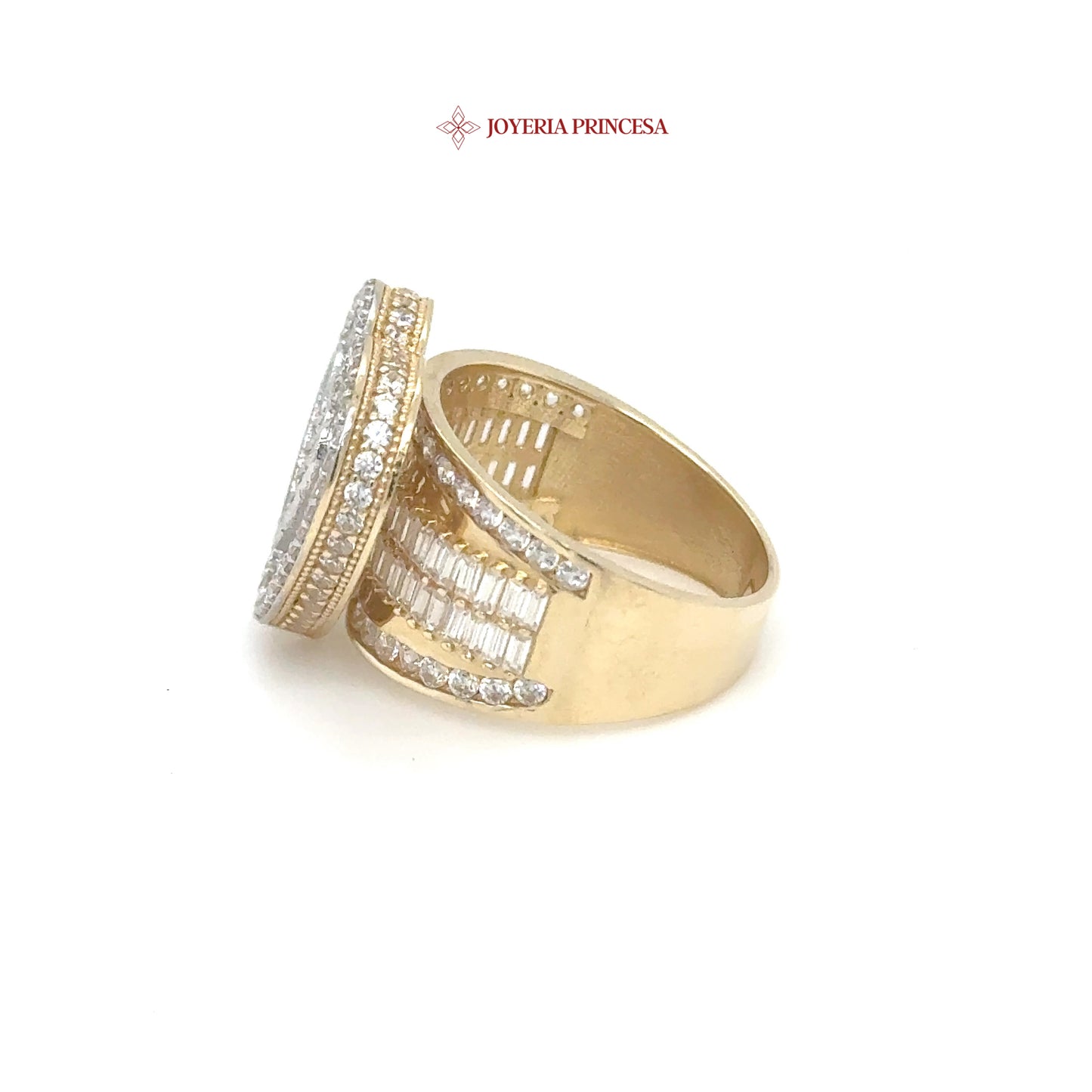 Anillo de oro de 14 quilates con corazón de circonita y detalles de baguette
