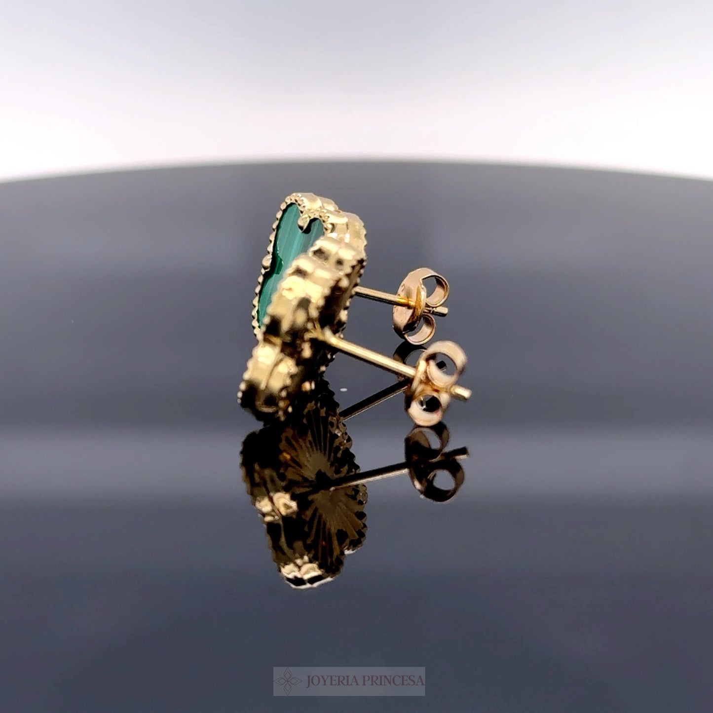 Aretes Trébol Verde Oro