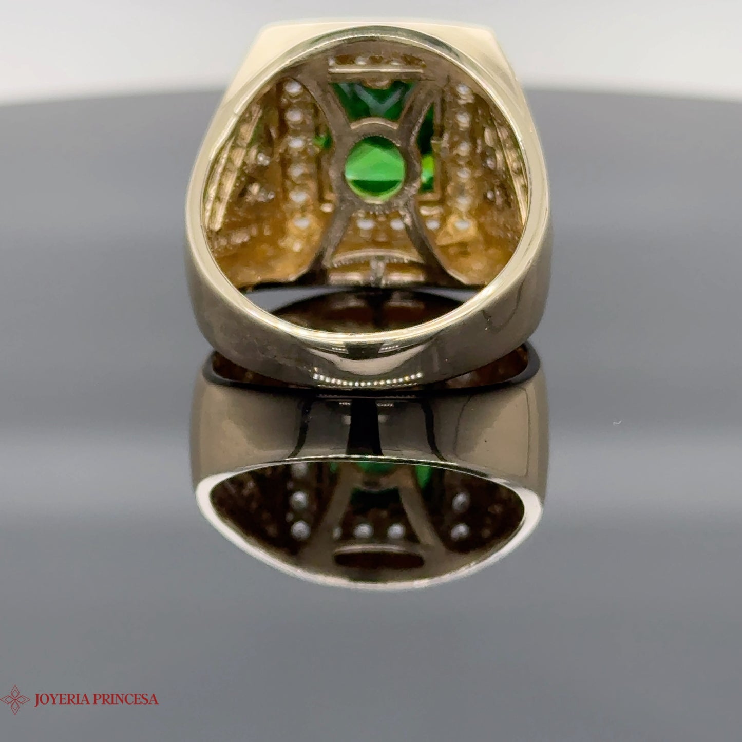 Anillo de esmeralda de oro de 14 quilates para hombre