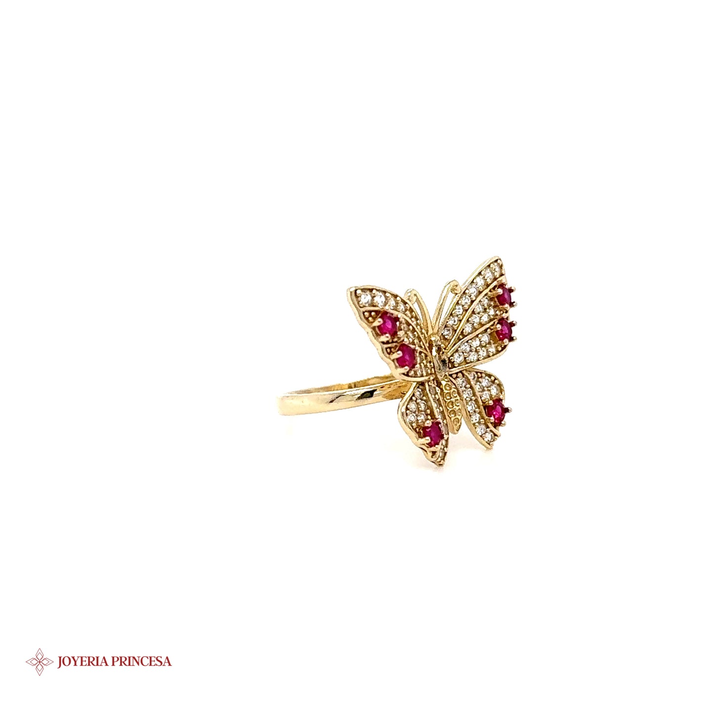 Anillo Mariposa 14K con Rubíes