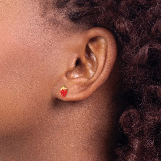 Aretes Fresa Esmaltada Oro 14K