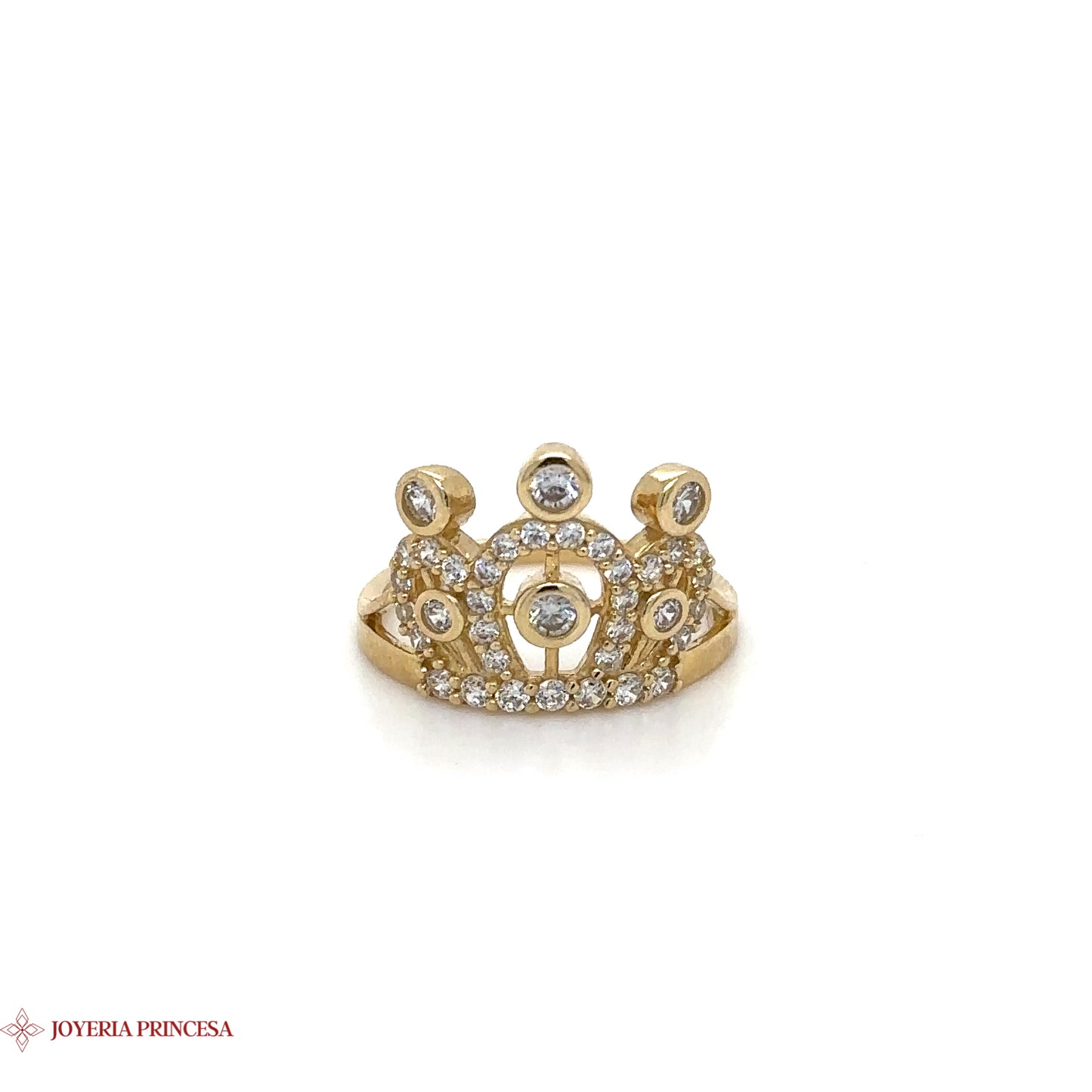 Anillo de Quinceañera Corona de Cristal Dorado 14K