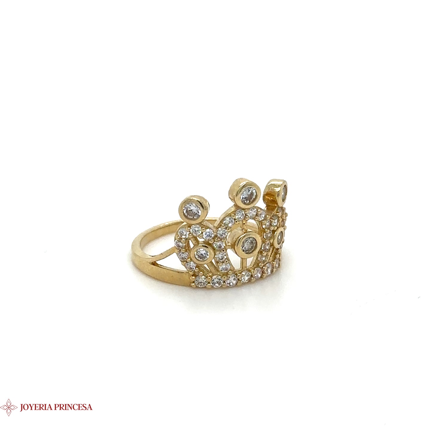 Anillo de Quinceañera Corona de Cristal Dorado 14K