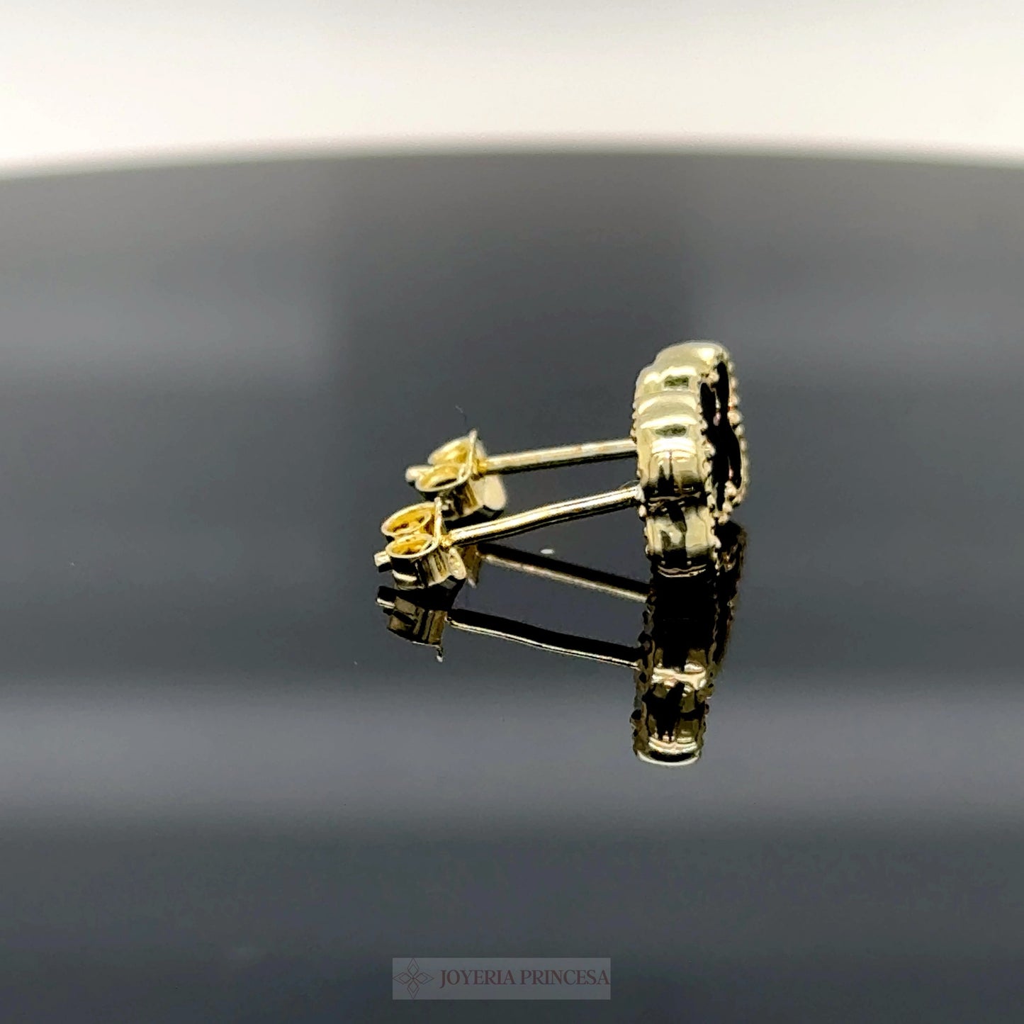 Aretes Trébol Negro Oro