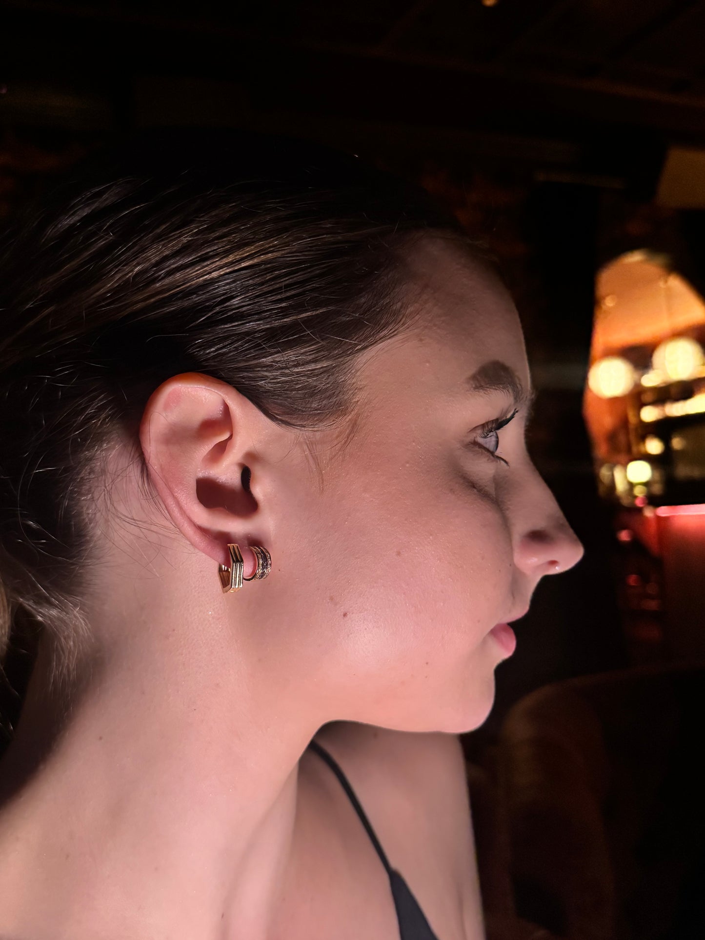 14K Gold Huggie Earrings with Blue CZ Accents