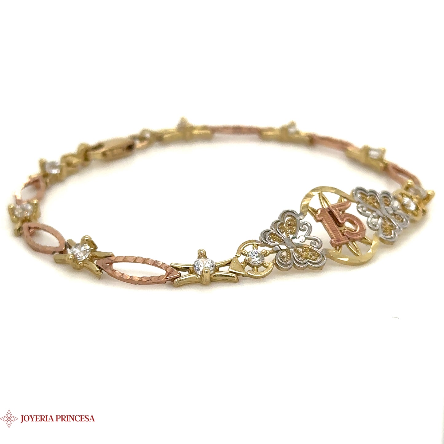 Pulsera Quinceañera Oro Tricolor 10K