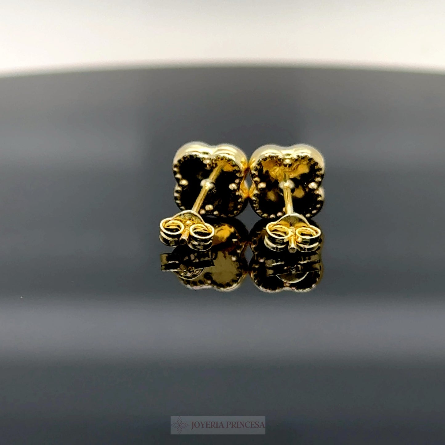 Aretes Trébol Negro Oro