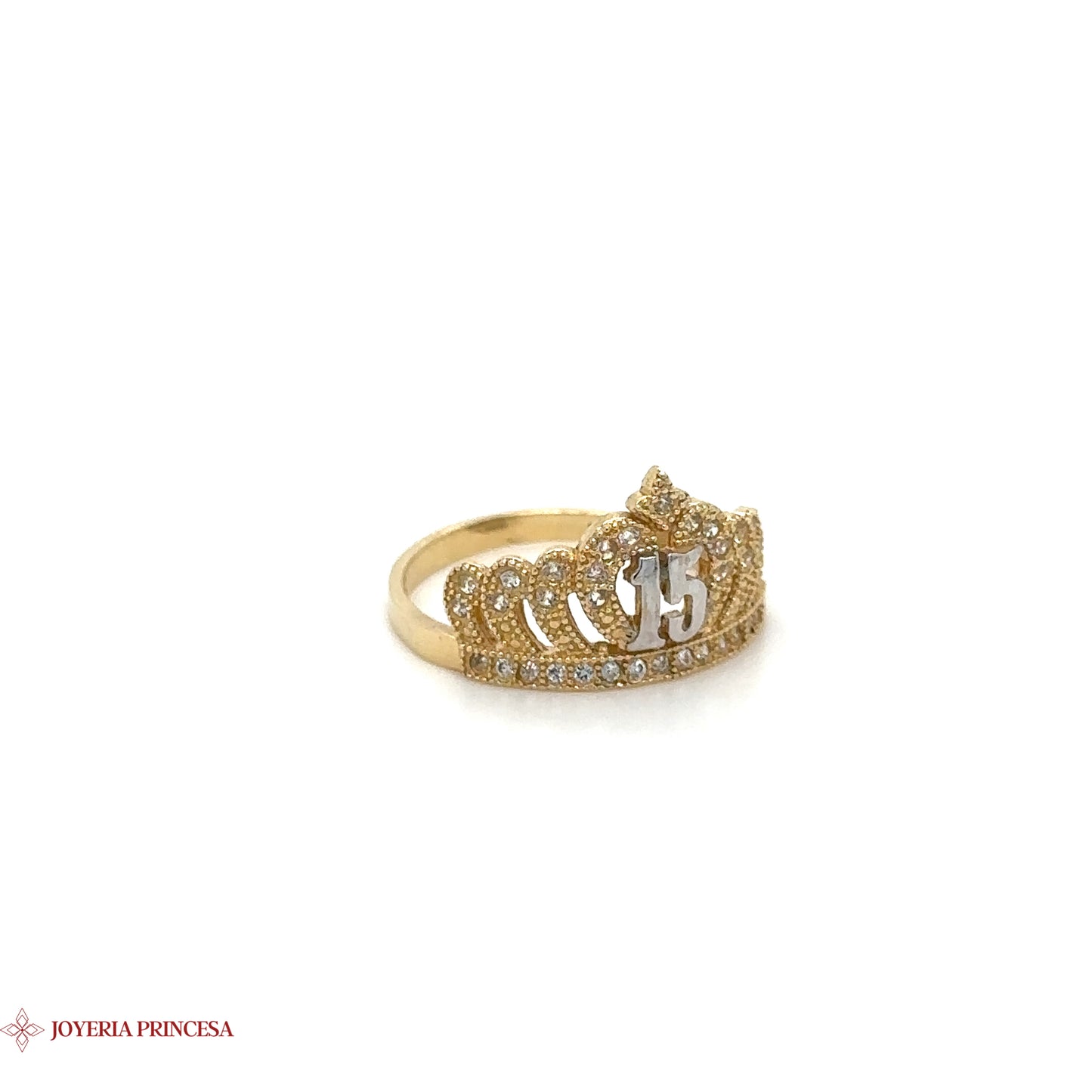 14K Elegante Anillo Corona Quinceañera