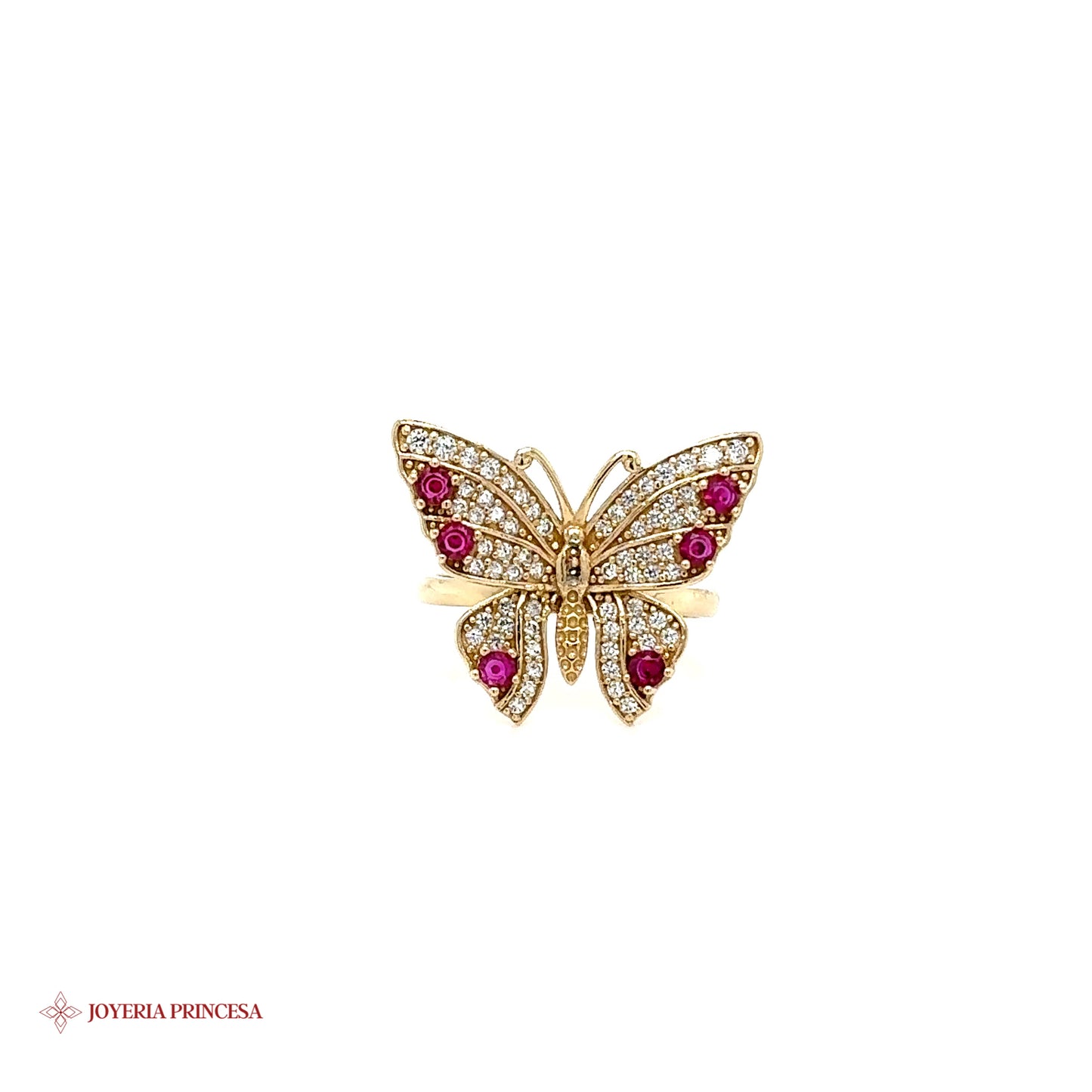 Anillo Mariposa 14K con Rubíes