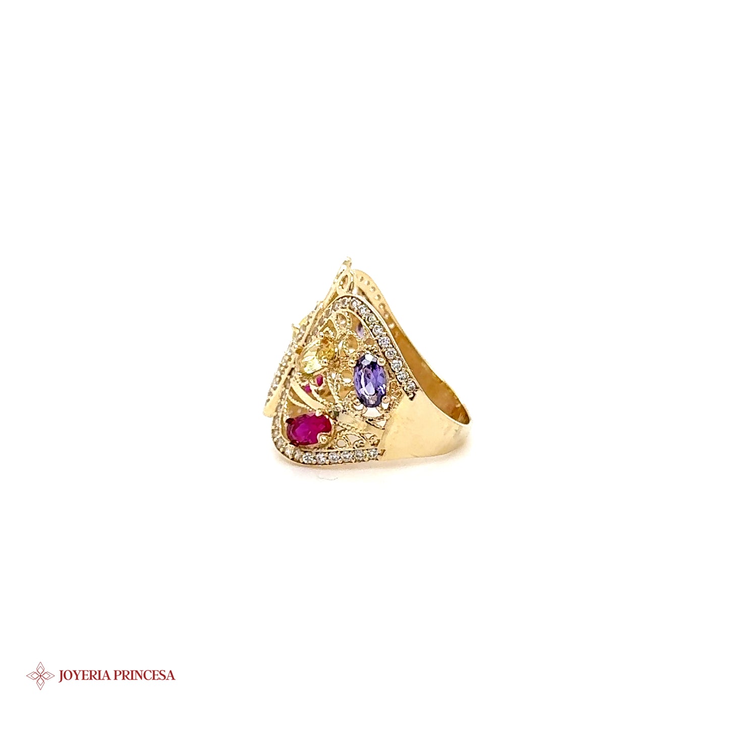 Anillo Mariposa 14K con Piedras Preciosas