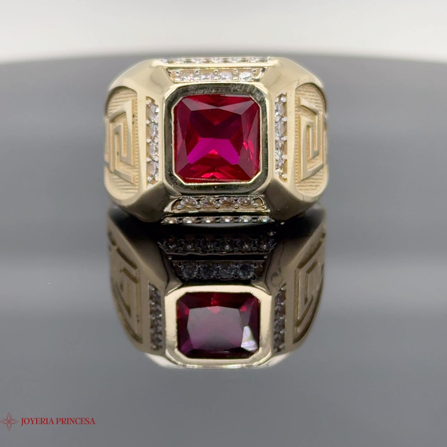 Anillo de oro de 14 quilates con rubí para hombre