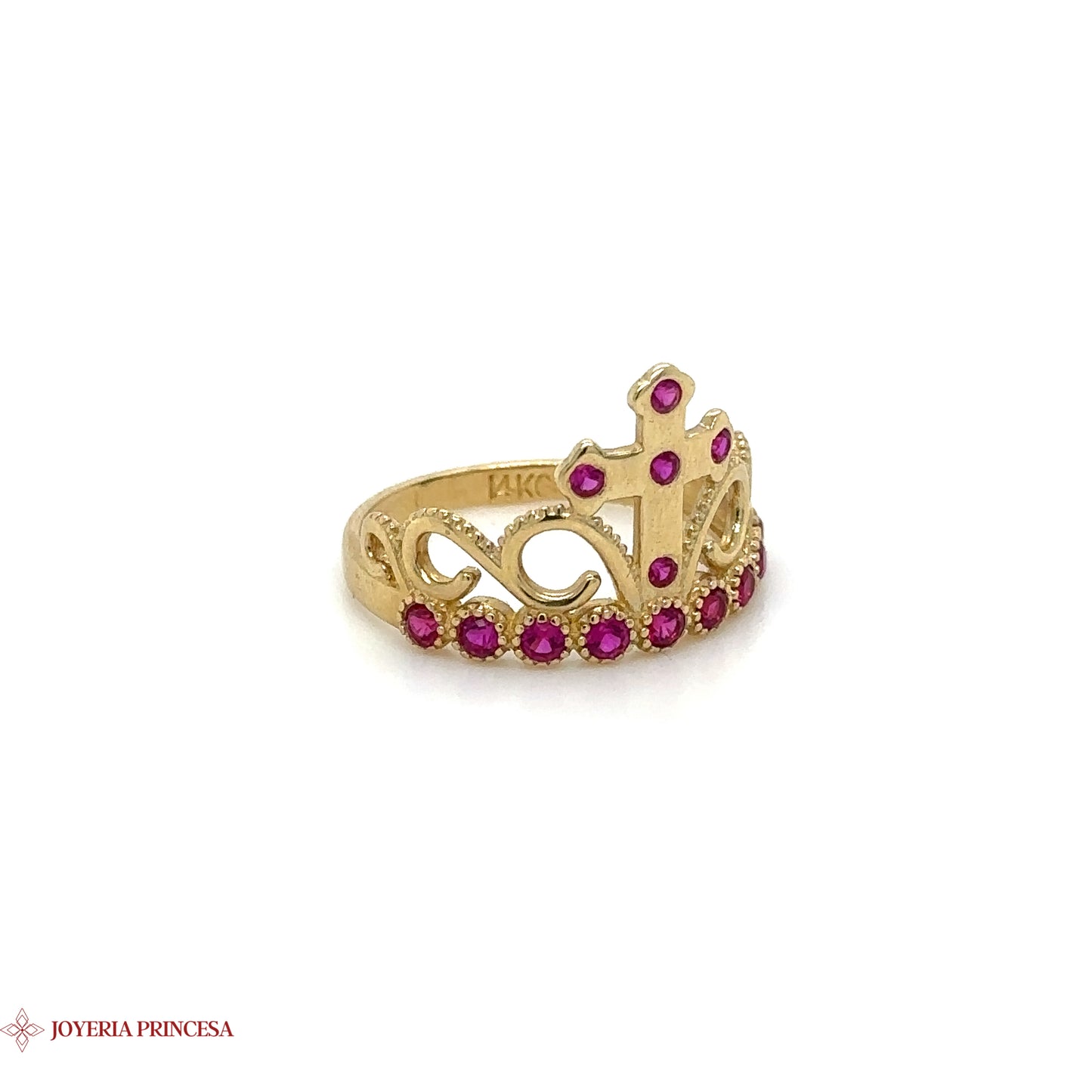 Anillo Tiara de 14 quilates adornado con exuberantes rubíes