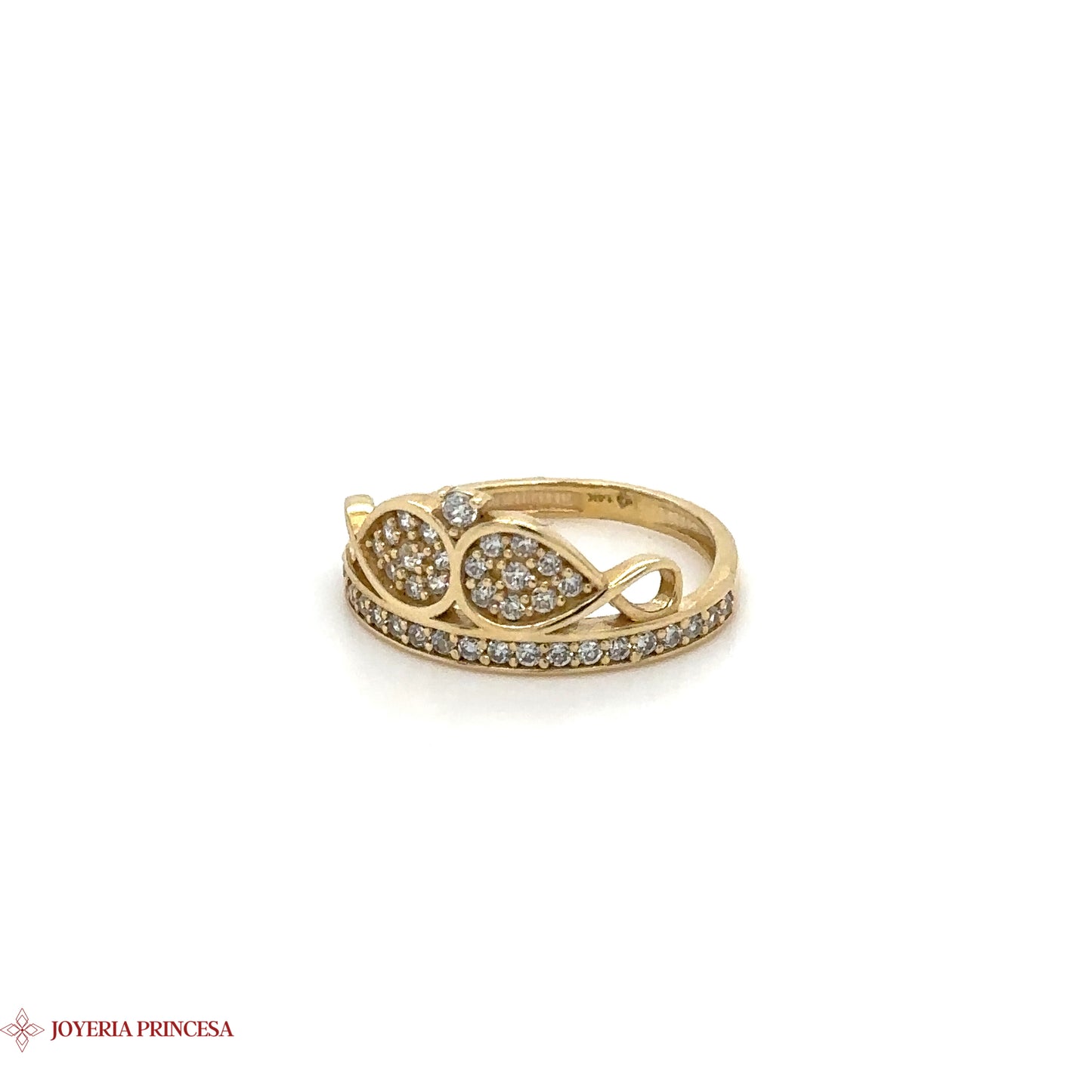 Anillo Elegancia Hoja de Oro 14K con incrustaciones de cristal
