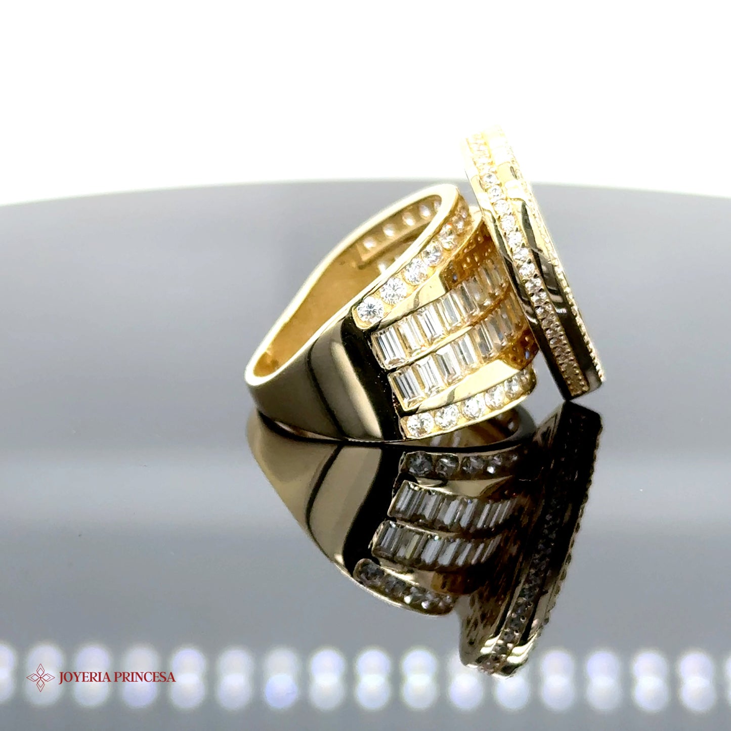 Anillo Baguette Corazón Azul 14K