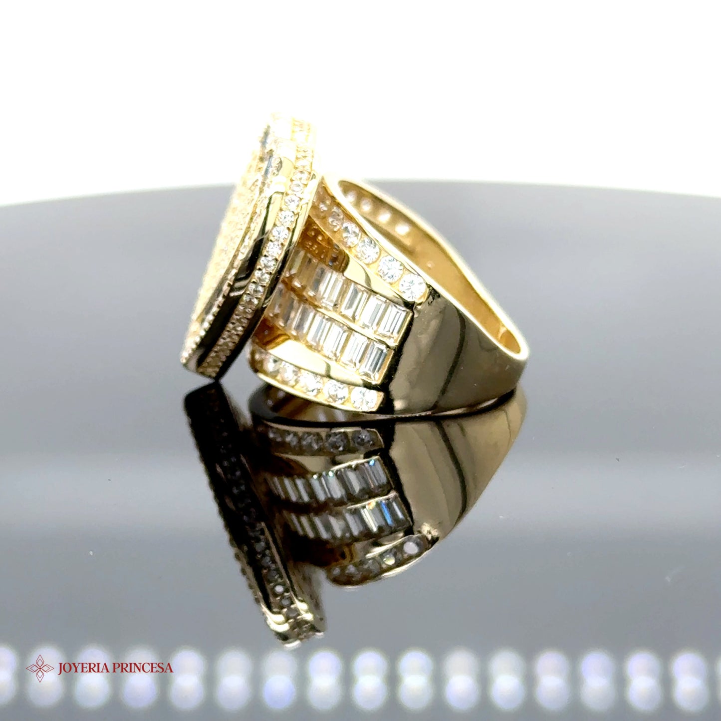 Anillo Baguette Corazón Azul 14K