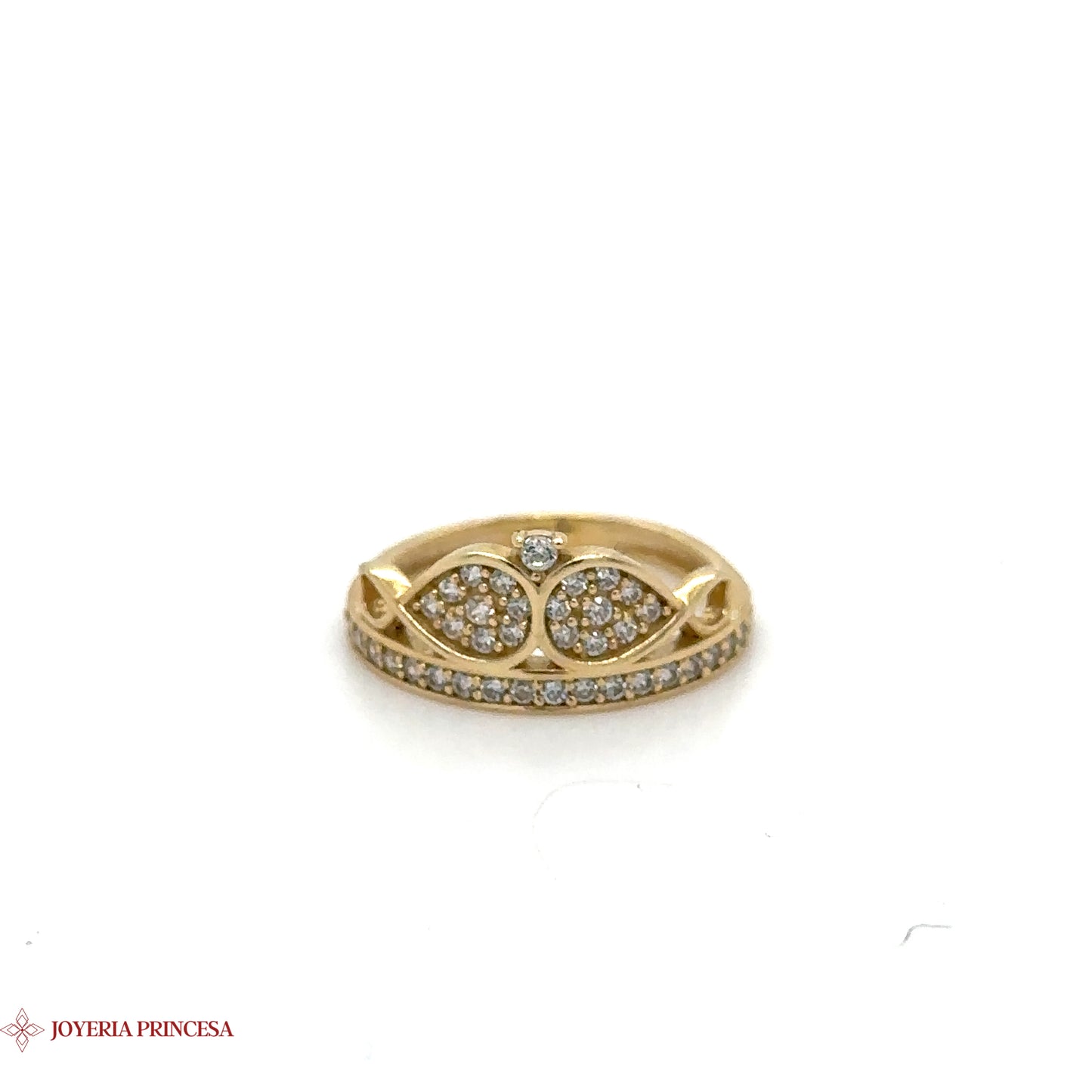 Anillo Elegancia Hoja de Oro 14K con incrustaciones de cristal