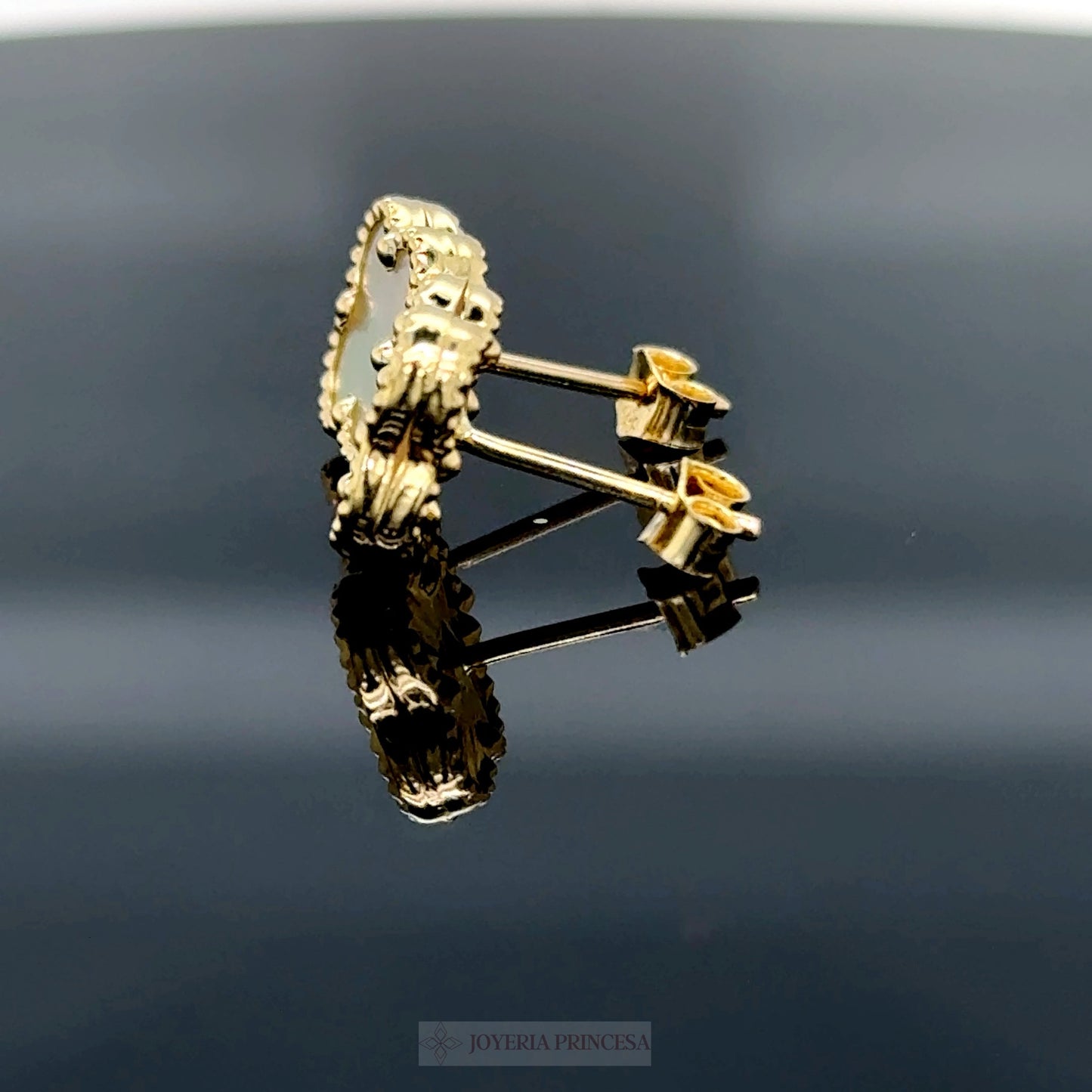 Aretes Trébol Blanco Oro