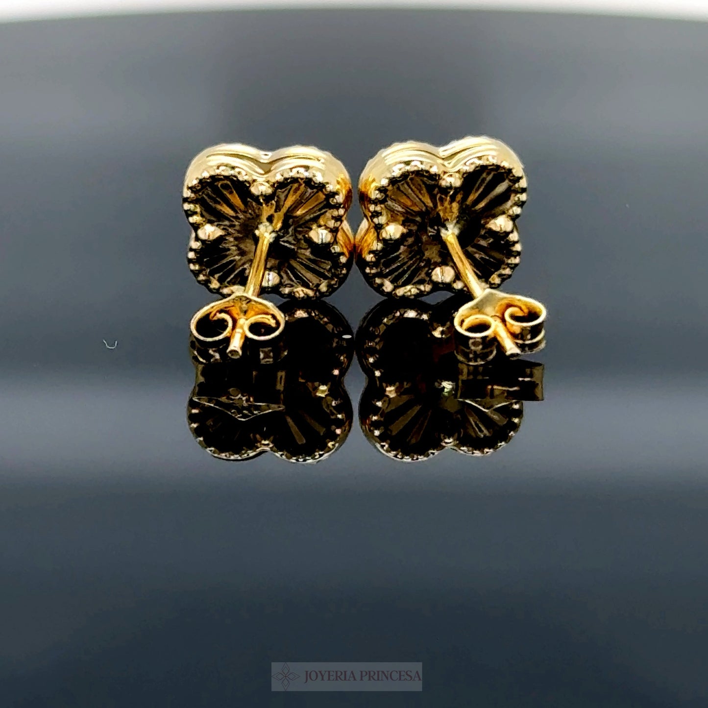 Aretes Trébol Blanco Oro