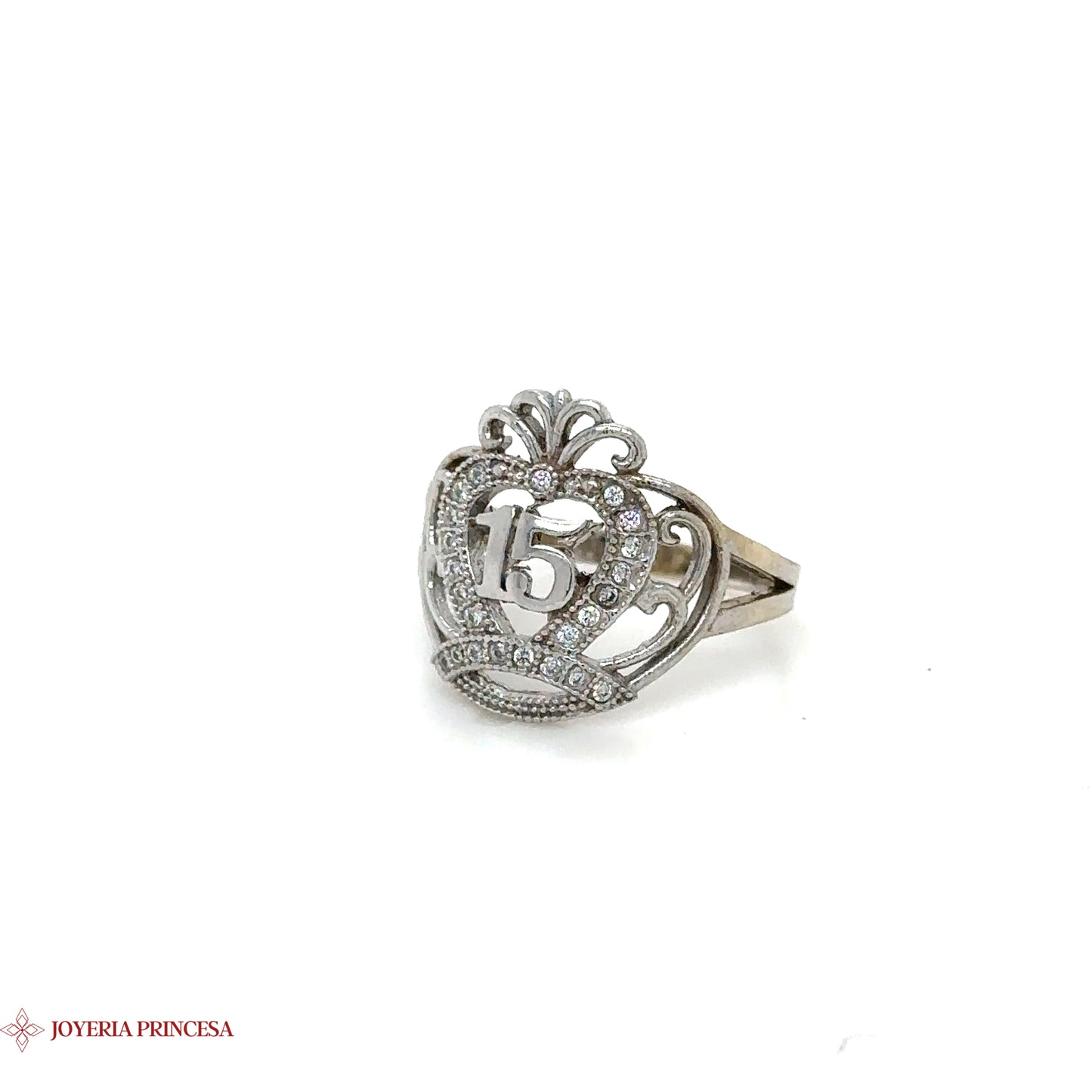 Anillo de oro blanco de 14 quilates Radiance Quinceañera Crest Ring