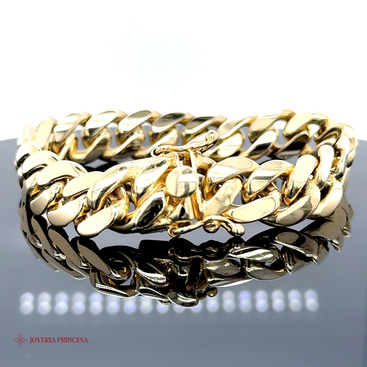 Pulsera de eslabones cubanos macizos de 14 quilates