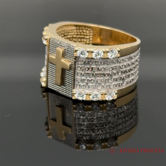 Anillo con cruz de oro amarillo y blanco de 14 quilates