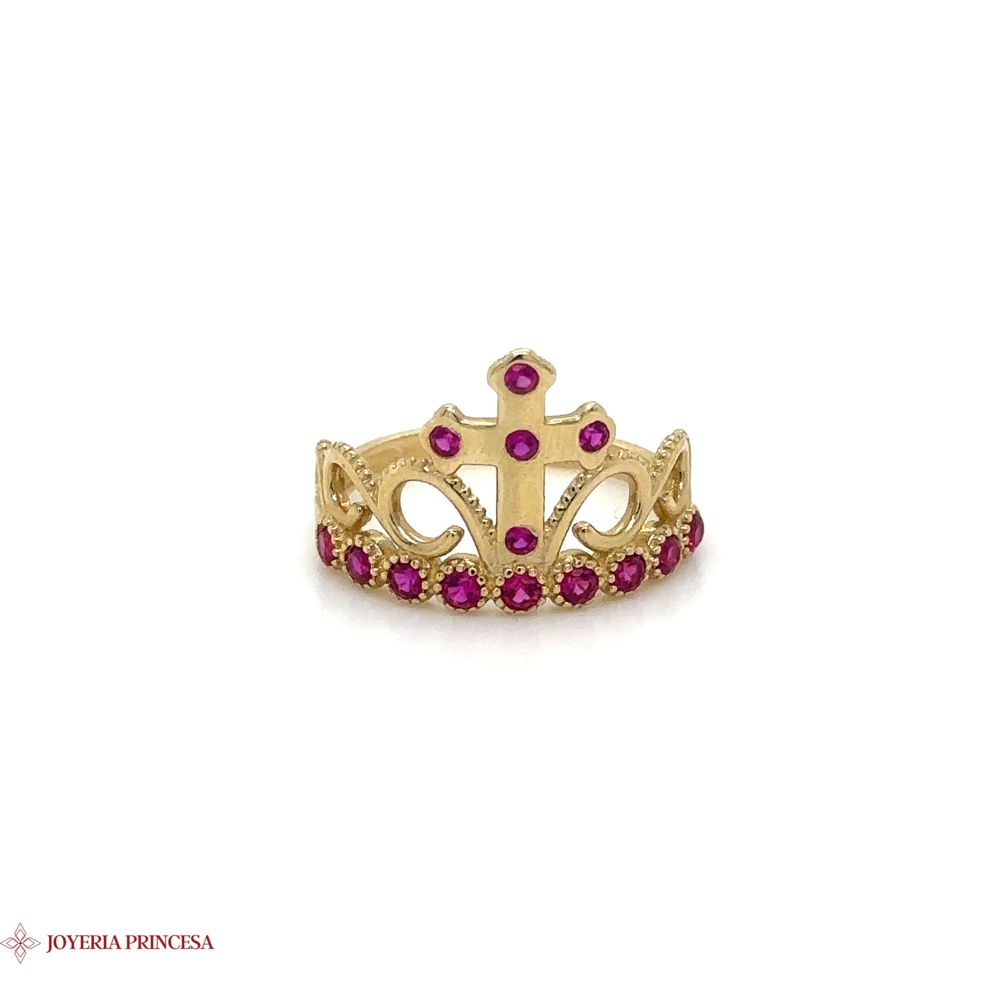 Anillo Tiara de 14 quilates adornado con exuberantes rubíes