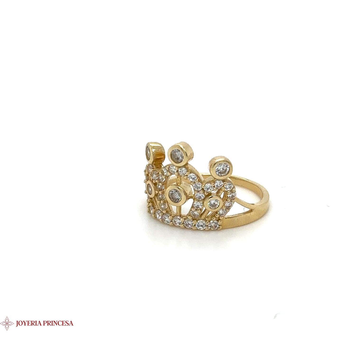 Anillo de Quinceañera Corona de Cristal Dorado 14K