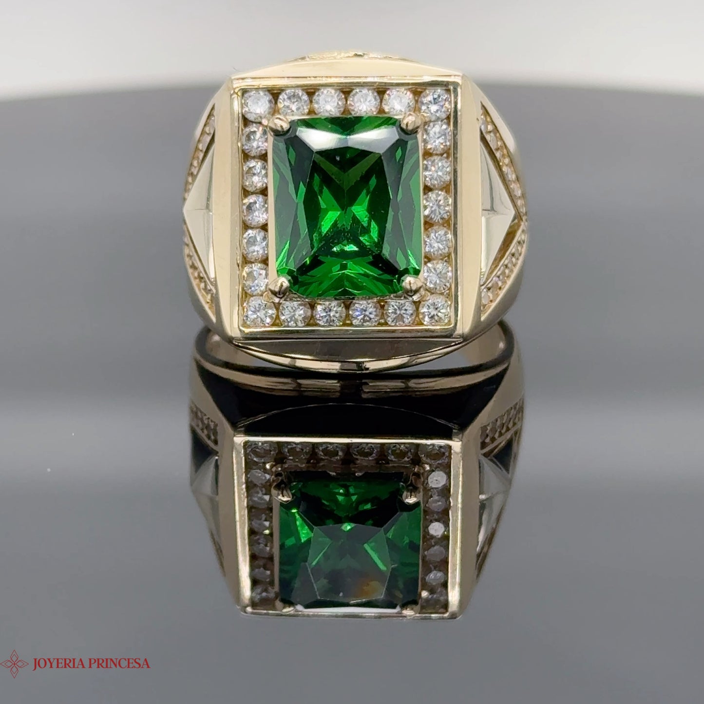 Anillo de esmeralda de oro de 14 quilates para hombre