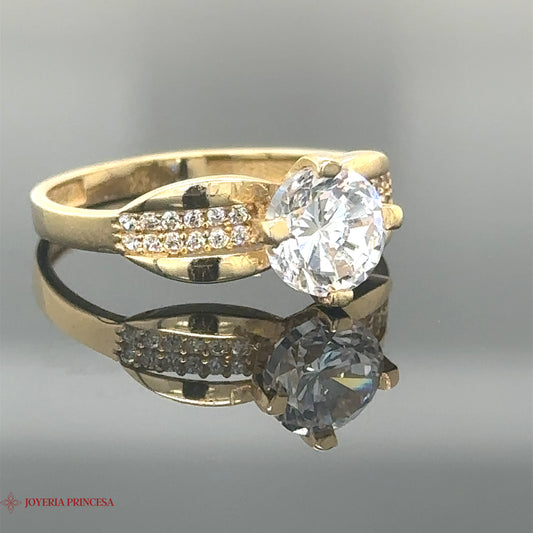 Anillo de compromiso con diseño de lazo de 14 quilates y circonita circular