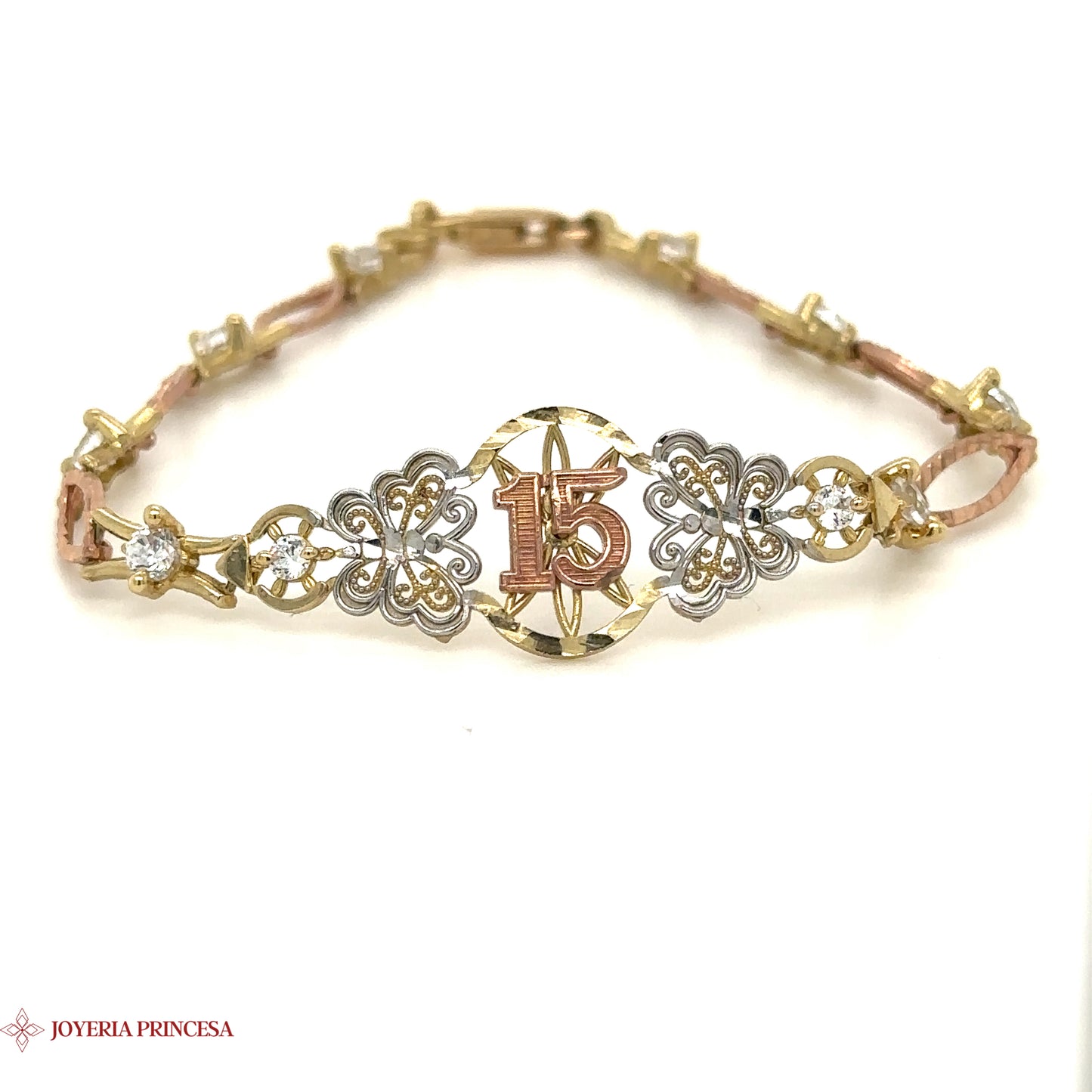 Pulsera Quinceañera Oro Tricolor 10K