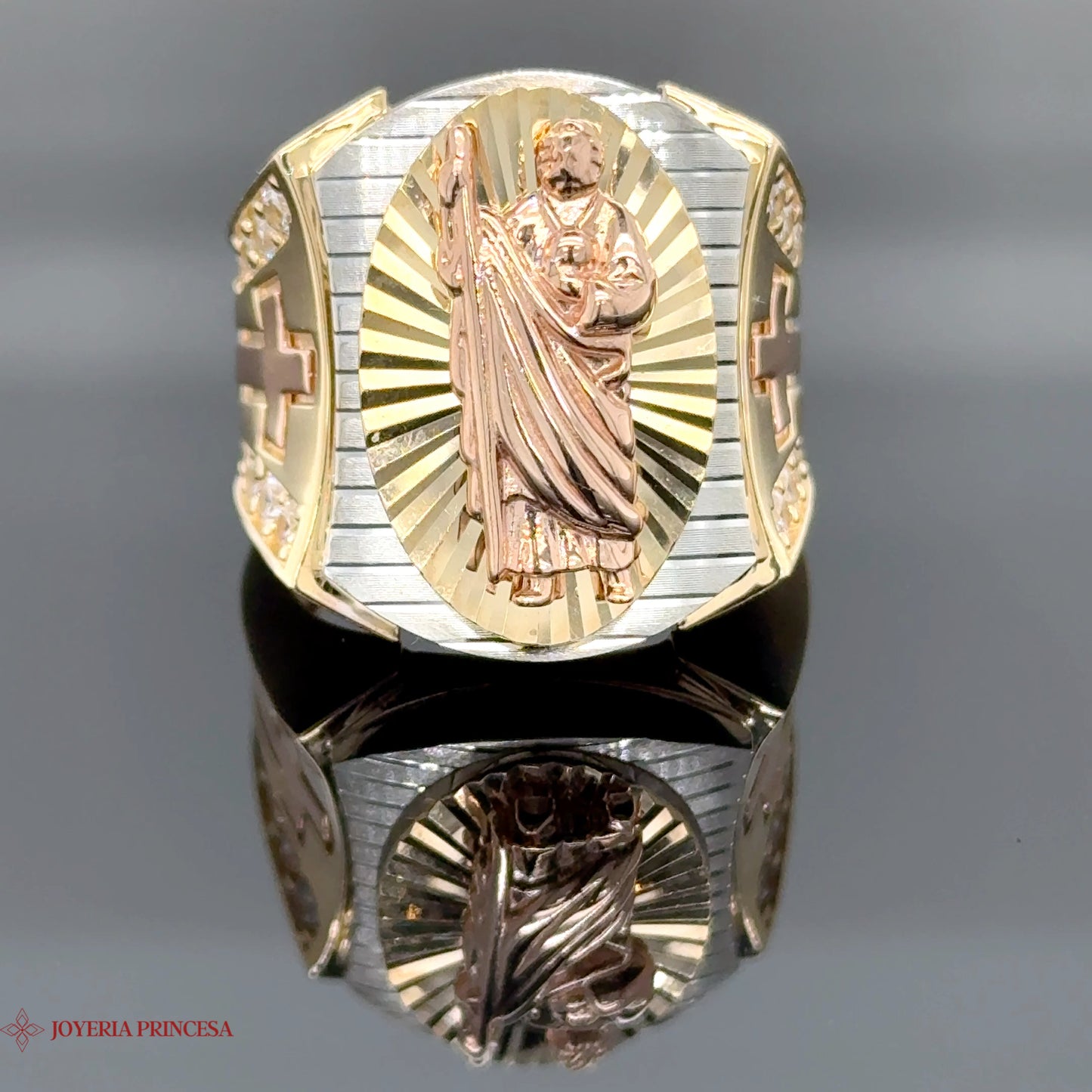 Anillo de oro de 14 quilates en 3 tonos San Judas
