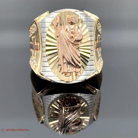 Anillo de oro de 14 quilates en 3 tonos San Judas