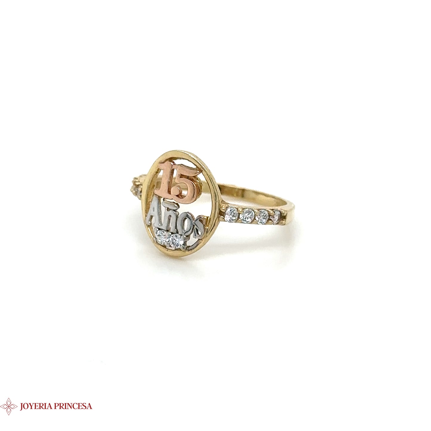 14K Elegante Anillo Conmemorativo de Quinceañera