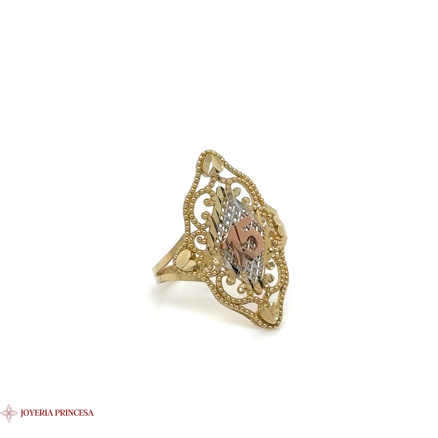 Anillo Escudo Quinceañera Filigrana Oro 14K