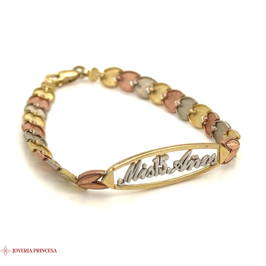 Pulsera Quinceañera Eslabones Corazón Oro 10K