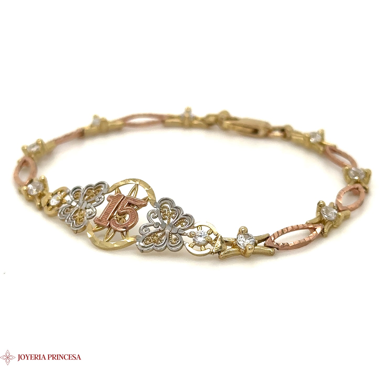 Pulsera Quinceañera Oro Tricolor 10K
