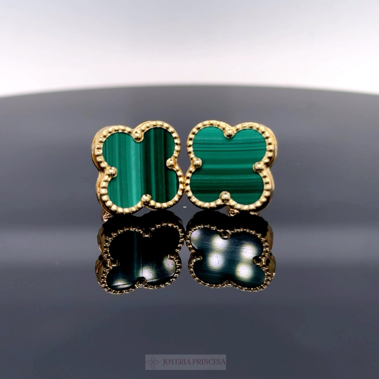 Aretes Trébol Verde Oro
