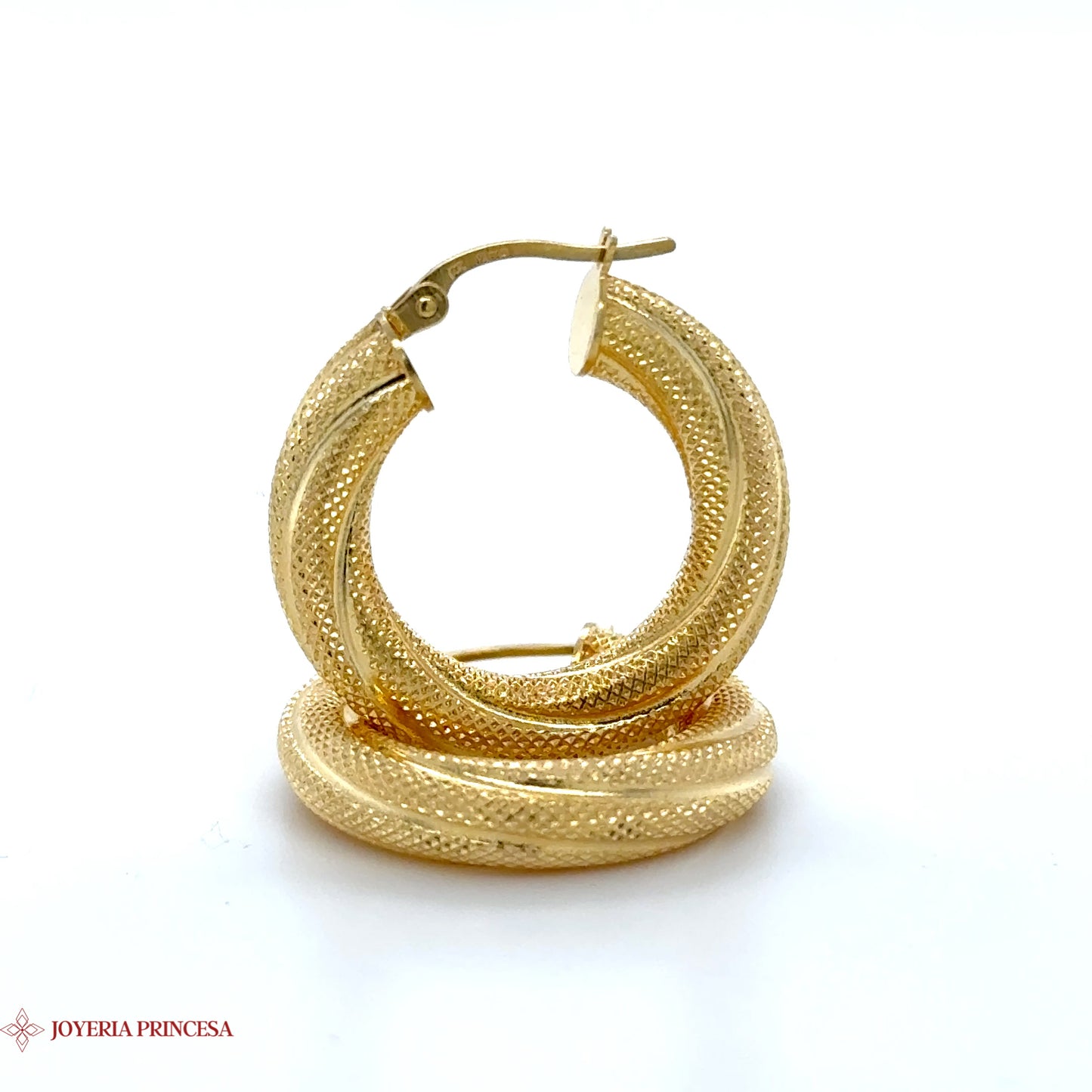 Elegantes Aretes de aro de oro de 14 quilates con textura