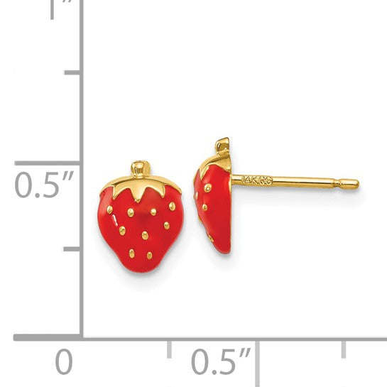 Aretes Fresa Esmaltada Oro 14K